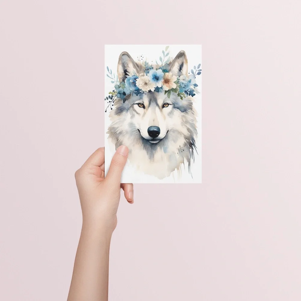 Watercolor Floral Wolf Portrait Wall Art Illustration Print Poster Unframed - Picture 5 of 7